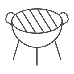 Mesh grill with handles on tripod thin line icon, cooking concept. Vector graphics. Grill sign on white background, outline style icon for mobile or web design.