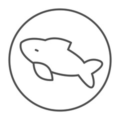 Ceramic plate with fish inside thin line icon, cooking concept. Vector graphics. Food sign on white background, outline style icon for mobile or web design.