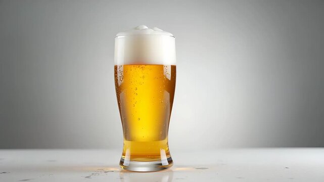 Isolated classic beer shot featuring pint glass filled with effervescent pale ale topped with thick white foam against gradient gray backdrop emphasizing texture and color of brew in  Photo Stock  Con