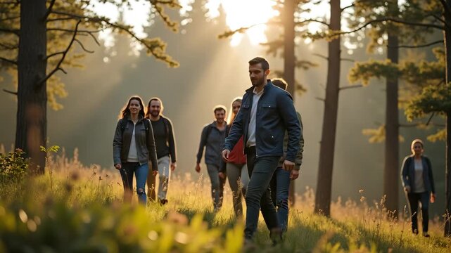 Corporate teams engage in dynamic outdoor team building activity solving strategic challenges through collaborative exercises and trust?building games in inspiring natural retreat environment in  Phot