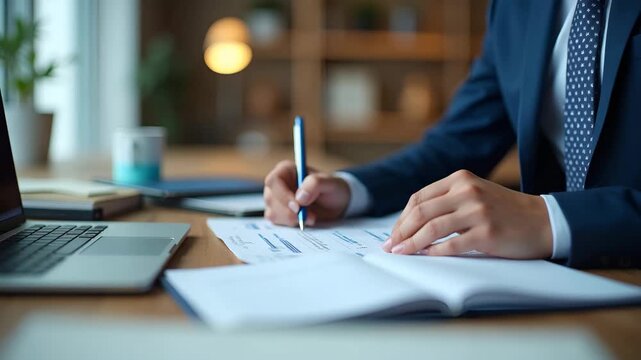 Customs official analyzing trade restriction regulations book and digital database at desk reviewing embargo lists quota limits and compliance guidelines for restricted goods in  Photo Stock  Concept 