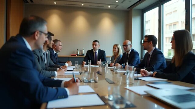Government ministers discussing national trade policy reforms drafting legislation in conference room setting emphasizing economic growth and regulatory compliance in  Photo Stock  Concept  and empty 