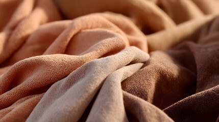 Soft fabric textures in warm earth tones create a cozy atmosphere.