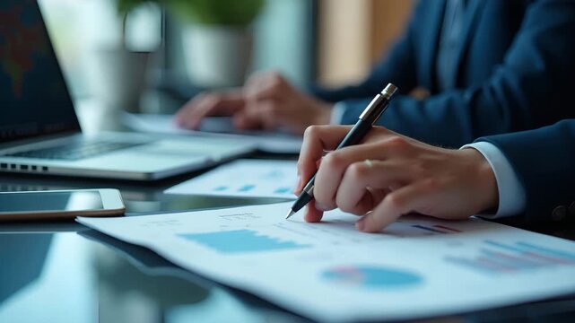 Business analysts quantifying financial burden of trade metrics calculating cost implications of tariffs and barriers on supply chain budgets using spreadsheet analytics in  Photo Stock  Concept  and 