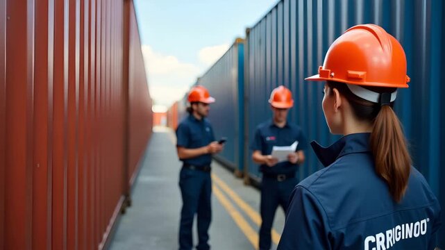 Customs agents enforcing US import restrictions protocols at seaport entry points inspecting incoming containers against updated sanction lists and compliance standards in  Photo Stock  Concept  and e