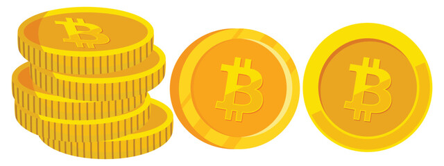 Gold Crypto Coin Icon in Flat Style Isolated on White Background Vector Illustration. Gold Bitcoin Icon.