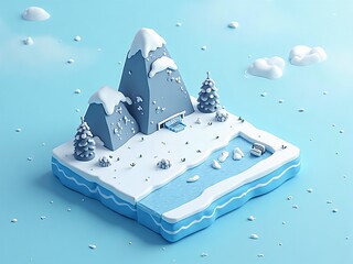 アイソメトリック, 3Dマップ, 地図, ゲームマップ, 自然, 景色, 環境問題, ゲーム風景, 雪国, ミニモデル, 冬, 雪, 風景, 木, ジオラマ, 3D, イラスト, 寒い, 季節, クリスマス, 白, 雪景色, 粘土, 寒い, アイランズ, 海, 建築, 観光, 地中海, サマータイム, 旅行, 温暖化, 山, 森, 空, こおり, 雪に覆われた, 降雪, 青、山脈、雪山