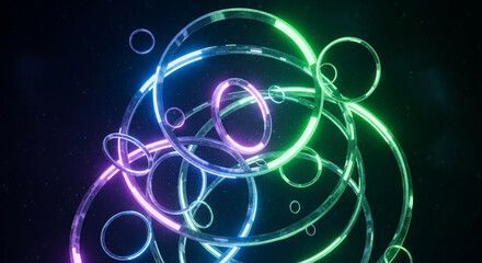 Abstract neon circles create a vibrant and dynamic composition with a sense of movement and energy, perfect for modern and futuristic designs