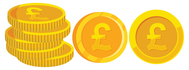 Gold Pound Coin Icon in Flat Style Isolated on White Background Vector Illustration