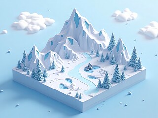 アイソメトリック, 3Dマップ, 地図, ゲームマップ, 自然, 景色, 環境問題, ゲーム風景, 雪国, ミニモデル, 冬, 雪, 風景, 木, ジオラマ, 3D, イラスト, 寒い, 季節, クリスマス, 白, 雪景色, 粘土, 寒い, アイランズ, 海, 建築, 観光, 地中海, サマータイム, 旅行, 温暖化, 山, 森, 空, こおり, 雪に覆われた, 降雪, 青、山脈、雪山
