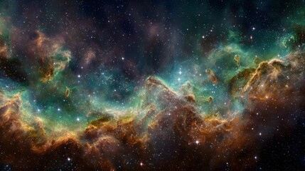 Fototapeta premium Cosmic nebula with vibrant gas clouds and distant stars in deep space.