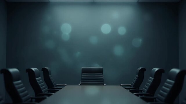 Conceptual image depicting empty office chairs in dimly lit boardroom representing economic downturn silent rooms and corporate austerity measures in  Photo Stock  Concept  and empty space on the left