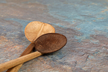 Indian traditional handmade coconut shell ladles