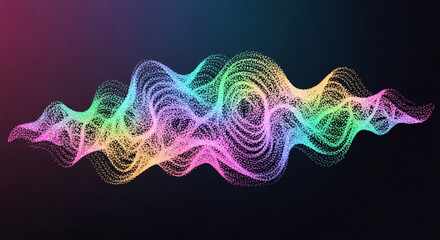 Abstract colorful particle wave on dark background, creating a vibrant and dynamic visual effect with a sense of energy and movement, perfect for modern designs
