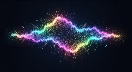 Vibrant abstract particle wave on a dark backdrop, creating a dynamic visual effect with a sense of energy and movement, perfect for modern designs and presentations