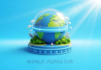 World ozone day concept with earth globe and blue background illustration