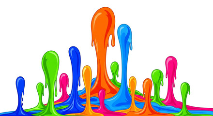 Colorful paint drips in a playful and vibrant illustration isolated on white background, creating a fun and dynamic design with bright and cheerful colors