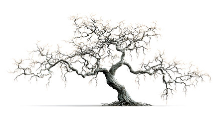 Black vector illustration of a bare winter tree silhouette with branches against the sky, perfect for a nature forest landscape design