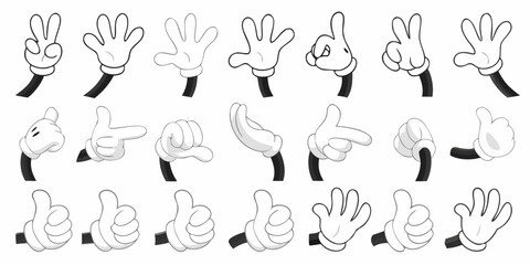 Collection of classic cartoon character hands and arms in various gestures and poses
