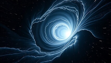 A dark matter vortex warping the fabric of spacetime, with light bending into impossible shapes.