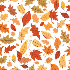 Vector design of A vibrant autumn background featuring a flat design pattern of fall leaves in warm golden, orange, and crimson hues, with delicate details and subtle texture with png transparent