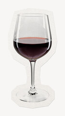 Red wine, glass clipart sticker, paper craft collage element