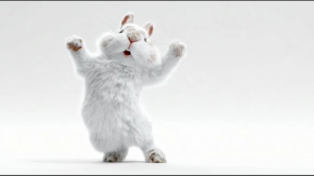 Cute 3D Cartoon Bunny Dancing on White Background