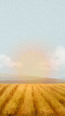Obraz premium Watercolor field iPhone wallpaper, agriculture aesthetic background