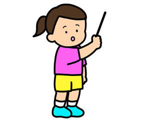 黒板の前で説明するアジア人の女の子　棒あり