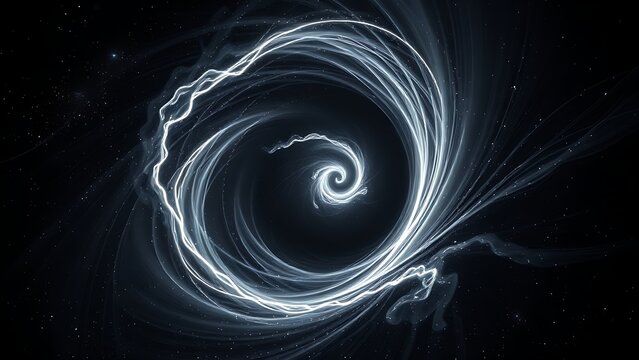A dark matter vortex warping the fabric of spacetime, with light bending into impossible shapes.