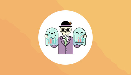 Halloween business concept Skeleton and ghost executives show impressive financial growth charts
