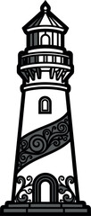 Obraz premium Detailed Lighthouse Illustration with Intricate Scrollwork and Architectural Elements.