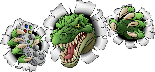 Crocodile Dinosaur Alligator Gamer Gaming Mascot © Christos Georghiou