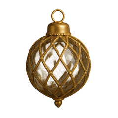 Golden Christmas Ball Ornament on Blue Background