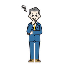 腕を組んで考える、高齢の男性社長のシンプルな全身ベクターイラスト素材