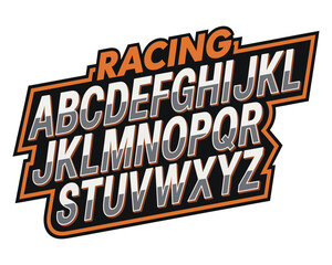 A complete stylized alphabet set in a bold, dynamic font for sports branding