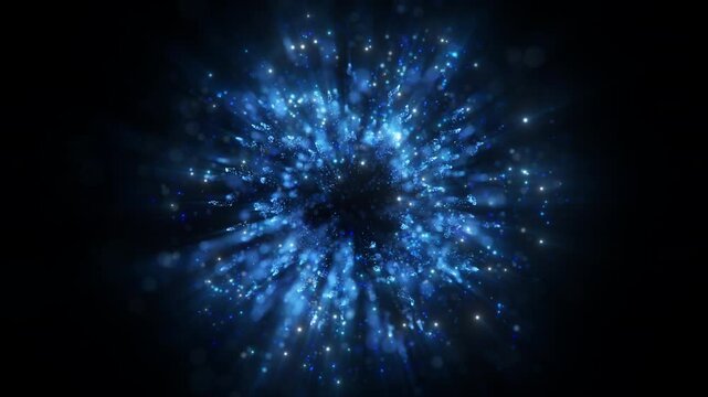 Blue glowing bokeh particles with abstract starry light burst effects.