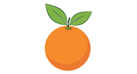 Illustration of single orange with green leaves isolated on white background