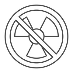 Radiation ban thin line icon, non radioactive concept. Vector graphics. Forbidden, prohibited item sign on white background, outline style icon for mobile or web design.