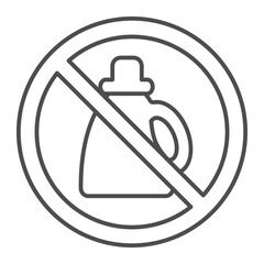 Obraz premium Bottle of machine oil ban thin line icon, repair concept. Vector graphics. Forbidden, prohibited item sign on white background, outline style icon for mobile or web design.