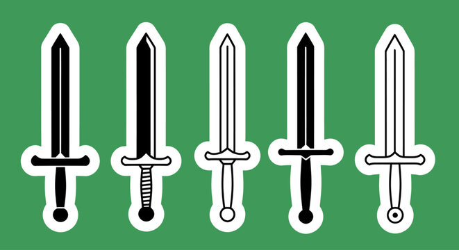Illustration of five black swords on a green background