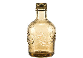 Isolated amber glass liquor bottle for bourbon, whiskey, or brandy with textured pattern