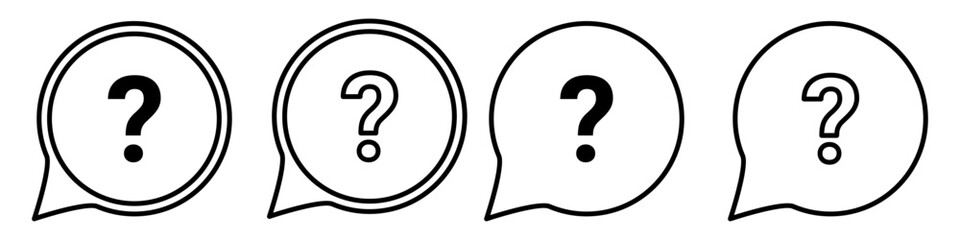Set of Question Mark Icons in Speech Bubbles with 
Black Circular Designs for Help and Inquiry UI