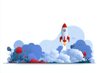 Rocket launching into sky illustration
