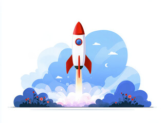 Colorful rocket launch illustration