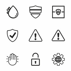 A collection of various outline icons representing security, warnings, and other concepts.