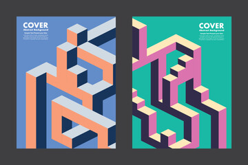 Vector geometric artwork combining bold colors and 3D block forms to create an abstract architectural composition, expressing creativity, structure, and visual balance. Idea for cover, digital artwork