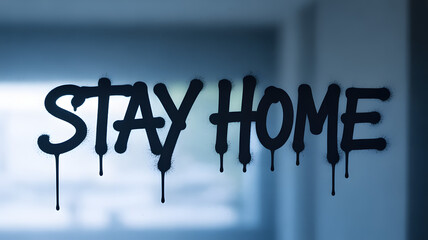 Stay home message spray painted for safety awareness, social distancing campaign, and public health