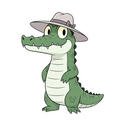 Fototapeta premium Cute cartoon alligator wearing hat isolated on transparent background illustration