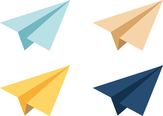 Four colorful paper airplanes in flight on a white background Keywords: paper airplane, origami